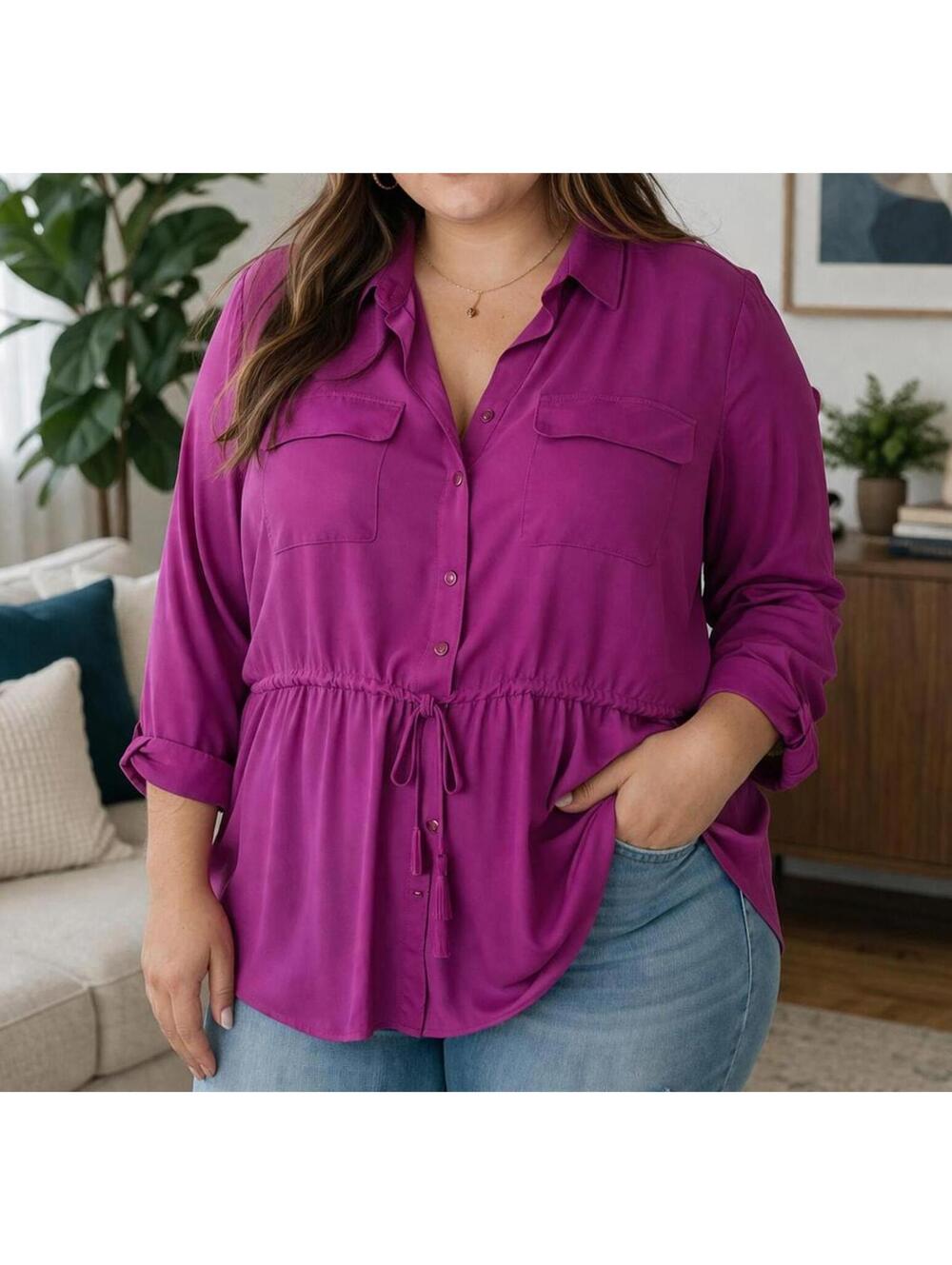 Lane Bryant Magenta Blouse Size 18/20 | Plus Size Flowy Button Front